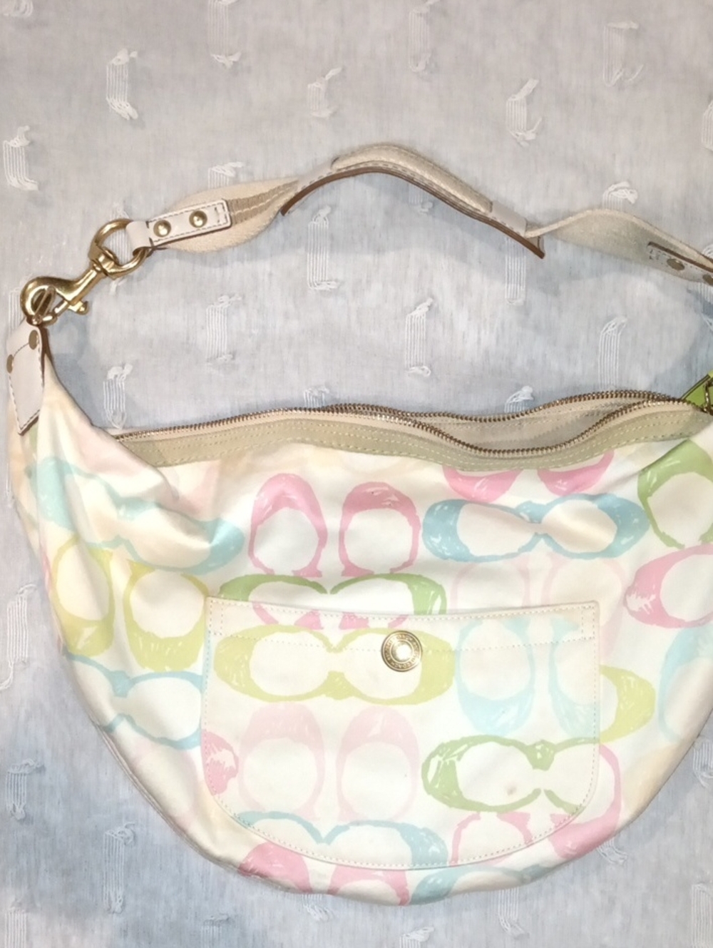 Coach Multicolor Pastel Print Hobo - White, Pink, Blue, Green, Yellow